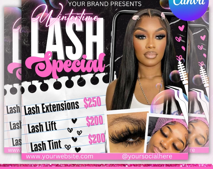Lash Booking Flyer, Lash Deal Flyer, Lash Extension Flyer, Lash Extensions Sale Flyer, New Lashes, Lash Tech Flyer, Canva Editable