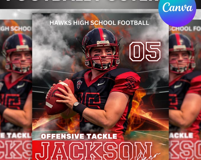 Football Poster Template, Football Poster, Football Poster Canva Template, Fire and Smoke  Background, Sport Template, Canva Editable