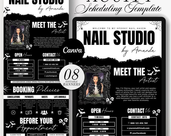 Acuity Scheduling Template Nail Tech Halloween Acuity Template Nails Booking Site Branding Kit Nail Tech Web Banners Black Modern Canva Site