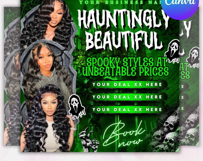 October Booking Flyer, October Books Open, Halloween Hair Flyer, Spooky SZN Flyer, October Hair Flyer, Nails MUA Lash Locs Wig, DIY Canva