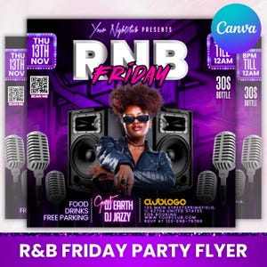 R&B Fridays Party Flyer,  Nightclub Party Flyer, RnB Music Party Flyer, Night Invite, DJ Party Invite, Social media flyer, Canva Editable,