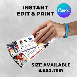 Editable Hockey Ticket, Hockey Ticket Template, Surprise Hockey Game Ticket, Printable Sports Ticket Gift for Him,  Canva Editable