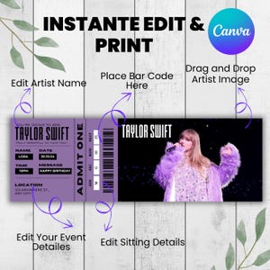 Editable Concert Ticket Template, DIY Event Ticket, Surprise Gift Custom Concert Ticket, Printable Concert Tickets Gift Idea, Canva Editable