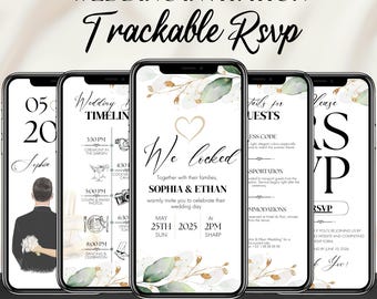 Digital Wedding Invitations with RSVP Link, Trackable RSVP Online Registry Form, Customized Design, Website Wedding Invite, Canva Editable