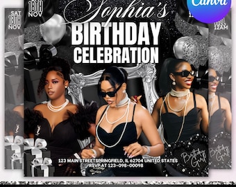 Birthday Party Flyer, Birthday Bash Flyer, Birthday Girl, Party Flyer, Celebration Flyer, Birthday Event, Birthday Invite, Canva Editable