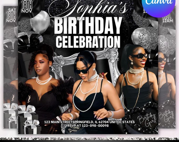 Birthday Party Flyer, Birthday Bash Flyer, Birthday Girl, Party Flyer, Celebration Flyer, Birthday Event, Birthday Invite, Canva Editable