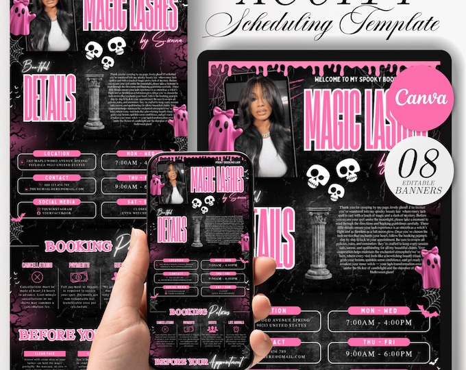 Halloween Acuity Scheduling Template, Halloween Lash Website Template, Lash Artist Web Banners, Black and Pink Acuity Page, Canva Template