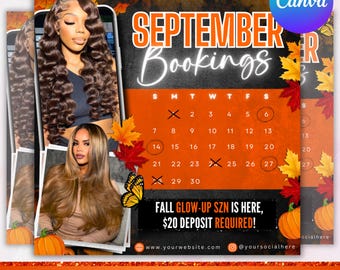 Fall Booking Flyer: Wig Install, Lash & Nail Braids, Canva Editable (Digital Download)