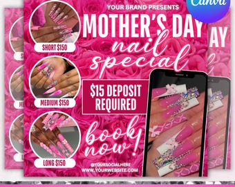 Mothers Day Nails Special Flyer, Nails Special Flyer, Mothers Day Special Flyer, Nail Tech Flyer, Nails Special Deal Flyer, Canva Editable