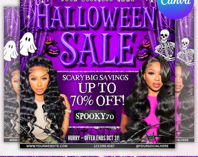 Halloween Flash Sale Flyer, October Booking Flyer, October Books Open, Halloween Hair Flyer, Spooky SZN Flyer, Nails MUA Lash, DIY Canva