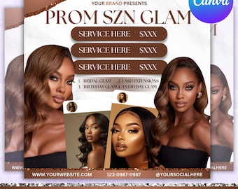 Prom Makeup & Lashes Flyer: MUA Booking Template (Canva Editable)