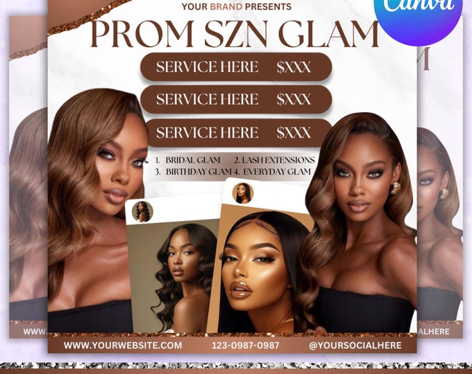 Prom Bookings Flyer, Prom Makeup Flyer, Prom Queen MUA Flyer, Prom Lashes Flyer, Beauty Makeup Artist Flyer, Canva Editable