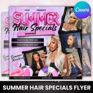 Sommer-Haar-Flyer, Sommer-Verkaufs-Buchungs-Flyer, Sommer-Flecht-Verkaufs-Flyer, Juni-Buchungs-Flyer, Juni-Ernennungs-Flyer, Canva bearbeitbar