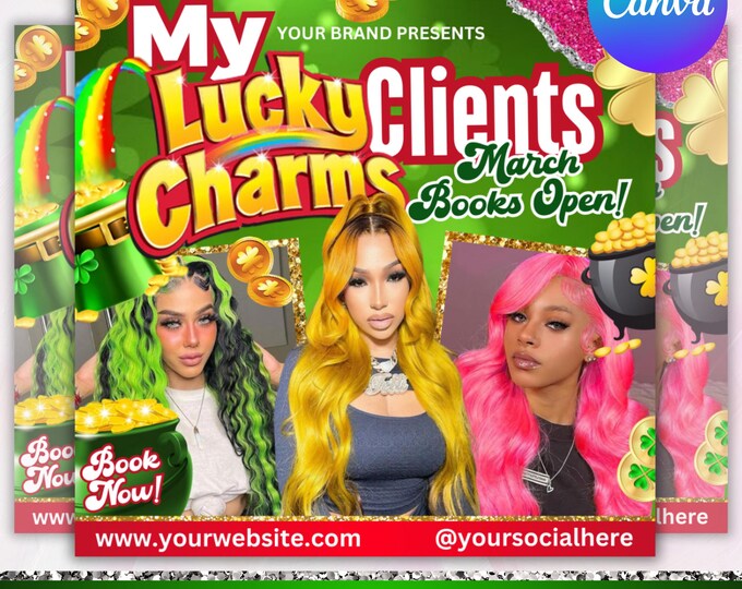 March Booking Flyer, St. Patrick Day Flyer, March Madness Flyer, March Book Now, March Hair, March Lashes Nails Flyer, Canva Editable