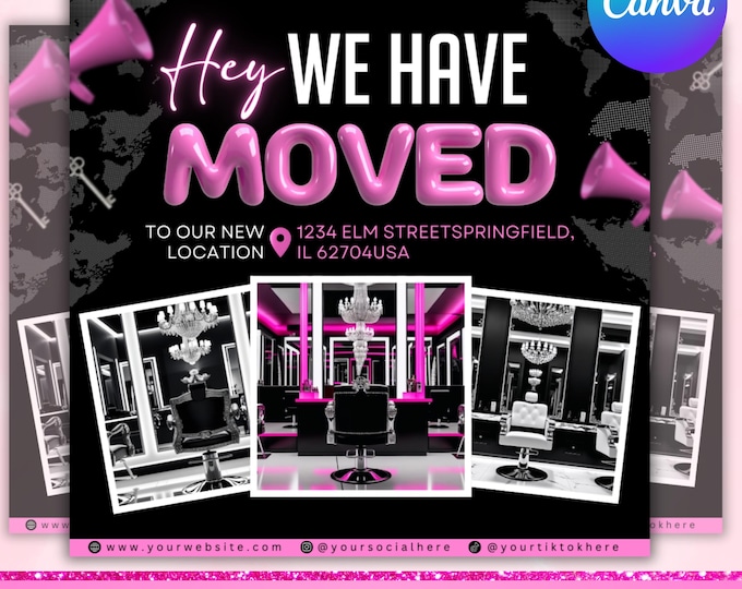 New Location Beauty Flyer, New Location Flyer template, New Location Alert Flyer, Business Announcement Flyer, Canva Editable