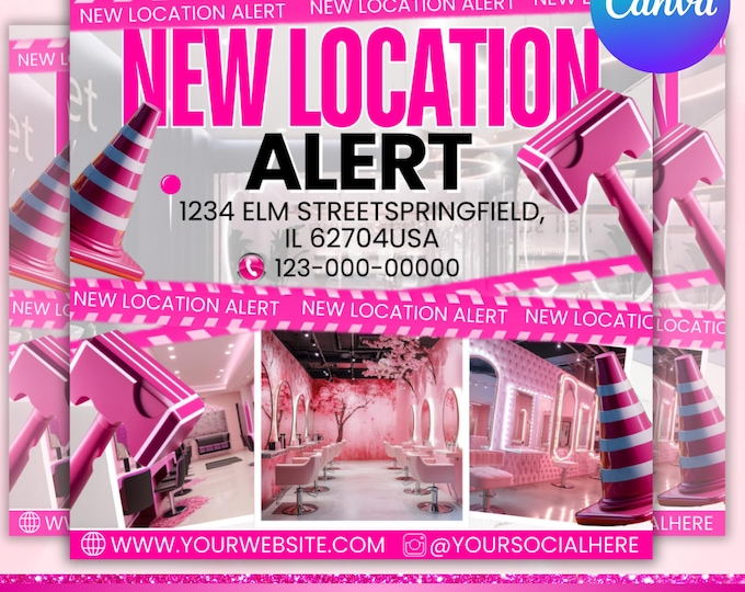New Location Beauty Flyer, New Location Flyer template, New Location Alert Flyer, Bussiness Annocemenmt Flyer, Canva Editable