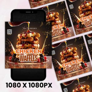 Brunch Flyer Chicken And Waffles, Restaurant Marketing, Bar and Grill, Brunch Event, Chef Flyer, Chicken and Waffles, Canva Editable Editable Flyer Template, Sunday Brunch, Club Flyer, Restaurant Marketing, Bar and Grill, Brunch Event, Chef Flyer, Chicken and Waffles Brunch Flyer, Chicken And Waffles Flyer, Editable Canva Flyer Template, Perfect for Brunch Events, Canva Customizable Brunch Invitation