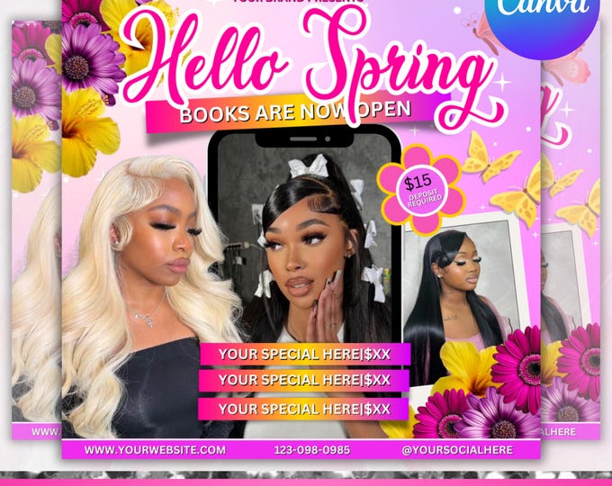 Spring Break Booking Flyer, Spring Booking Flyer, Spring Break Sale Flyer, Spring Special Flyer, Hair Lash Nail Makeup Braids,Canva Editable