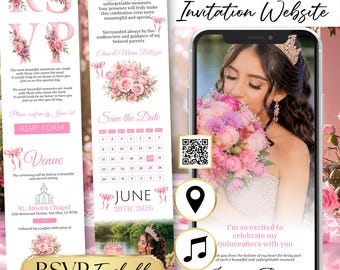 Digital Quinceañera Invitation Sweet 16 Website with Editable Embedded RSVP Tracker Countdown, 15th Birthday Online Invite Canva Template