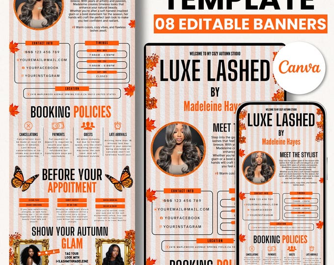 Fall Acuity Scheduling Template, Autumn Acuity Scheduling Template, Thanksgiving Acuity,  Lashes Website Banner Lash Acuity, DIY Canva
