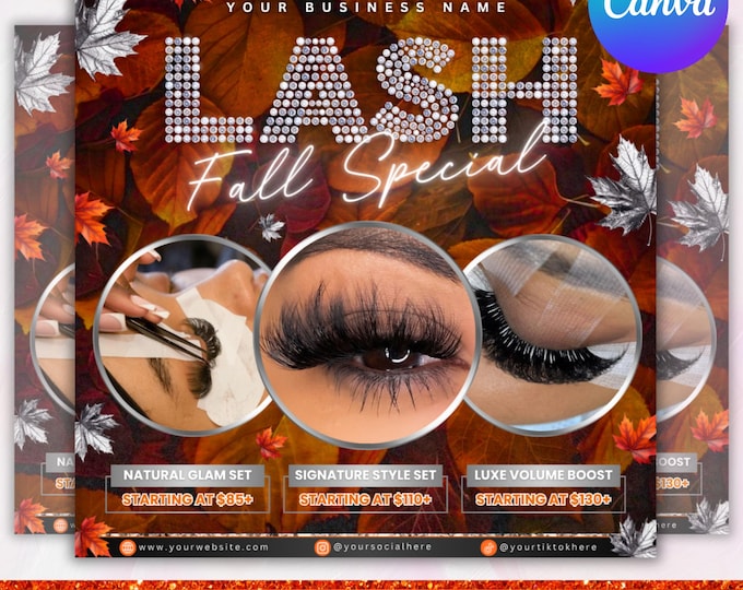 Fall Season booking flyer, Lash Appointments Available Flyer, Lash Booking Flyer, New Lashes, Lash Tech Flyer, Canva Editable