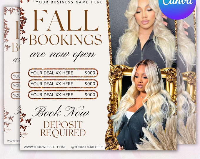 November Booking Flyer, Fall Szn Booking Flyer, Thanksgiving Book Now, November Hair Lash Nail Braids MUA Wig Autumn Flyer, Canva Editable