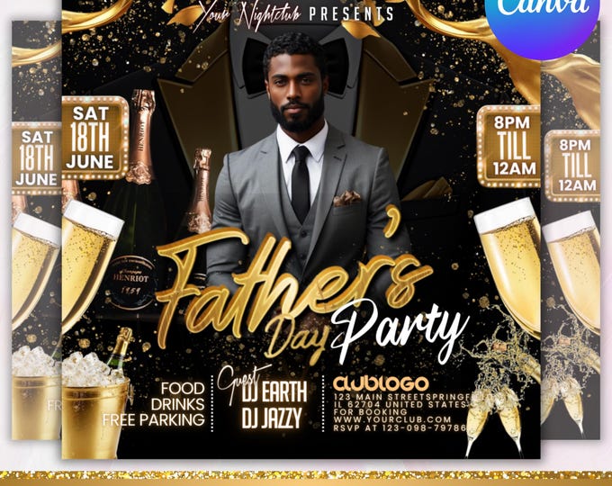 Father's Day Party Flyer, Father's Day Invitation Flyer, Club Party Flyer Template, Best Dad Event Flyer, Social Media Flyer, Canva Editable