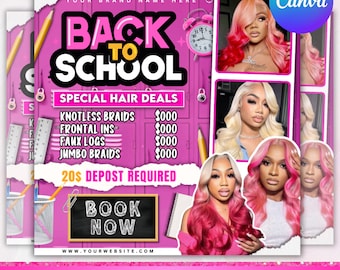 Back To School Flyer, Back to school sale flyer, Back to school Hair flyer, DIY canva template, Back 2 School Flyer, Canva Editable