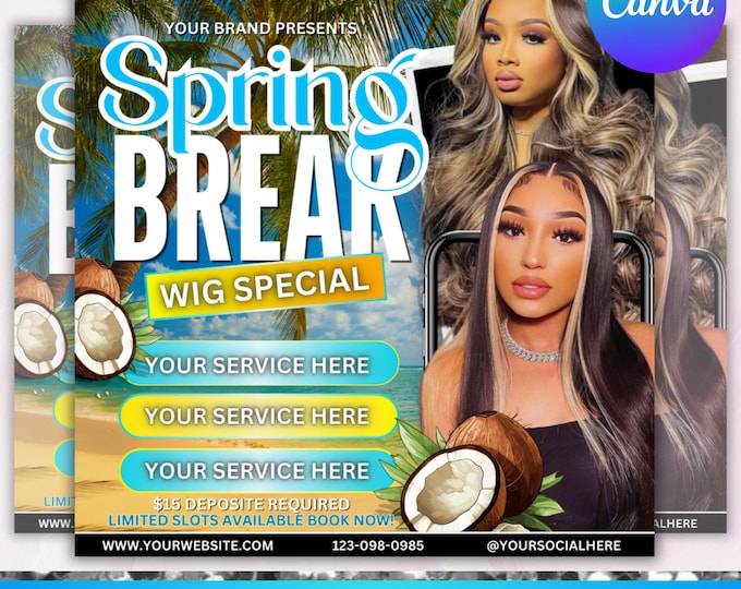 Spring Break Booking Flyer, Spring Booking Flyer, Spring Break Sale Flyer, Spring Special Flyer, Hair Lash Nail Makeup Braids,Canva Editable