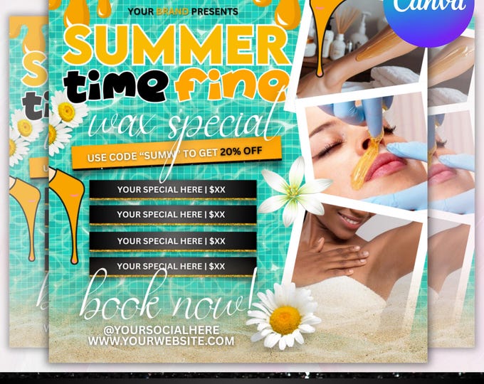 Summer Waxing Flyer, June wax Flyer, June Bookings Flyer,June Appointments Flyer, Esthetician Flyer, Facials Flyer, Canva Editable