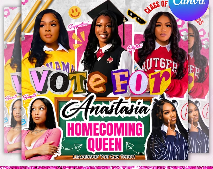 Homecoming Queen Flyer, Homecoming King flyer, homecoming campaign flyer, Vote Homecoming, HOCO Flyer, Vote for me Flyer, Canva Editable