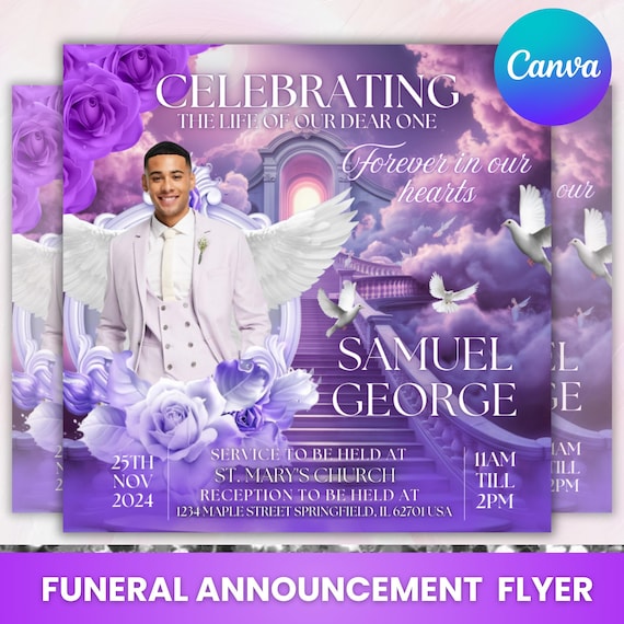 Memorial Funeral Announcement Flyer, Rest in Peace Flyer, Editable Celebration of Life Flyer, Funeral Flyer Template