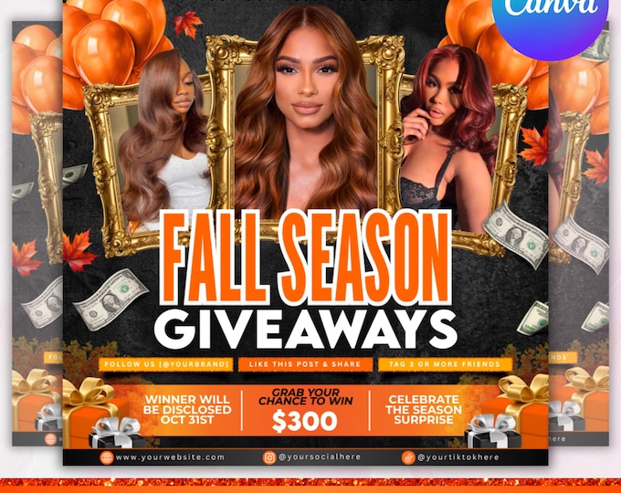 Fall Szn Giveaway Flyer, Fall Season Giveaway Flyer Template, Fall Season Booking Flyer, September booking flyer, Canva Editable