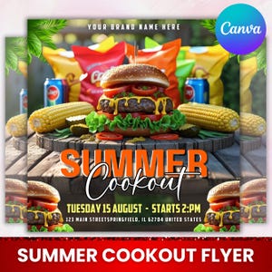 Backyard Cookout Flyer, BBQ Flyer, Summer Cookout Flyer, DIY Canva Editable Design Template, Food Flyer, Social Media Flyer, Canva Editable