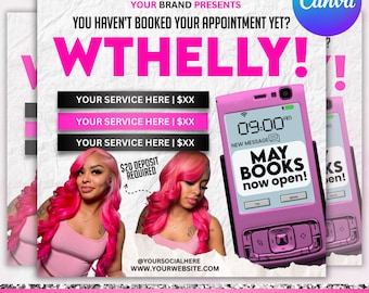 May Booking Flyer, Mother's Day Booking Flyer, May Books open, May Appointment Flyer, Hair Braids Wig Lashes Flyer, Canva Editable
