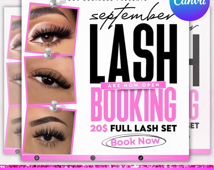 September booking flyer, Lash Appointments Available Flyer, Lash Booking Flyer, New Lashes, Lash Tech Flyer, Canva Editable