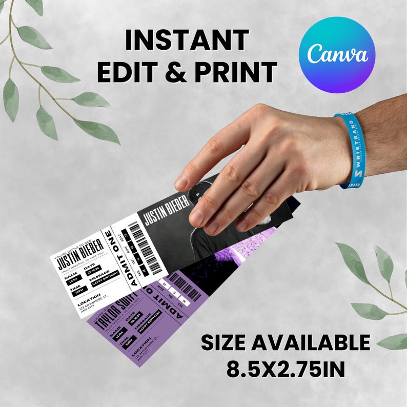 Editable Concert Ticket Template, DIY Event Ticket, Surprise Gift Custom Concert Ticket, Printable Concert Tickets Gift Idea, Canva Editable