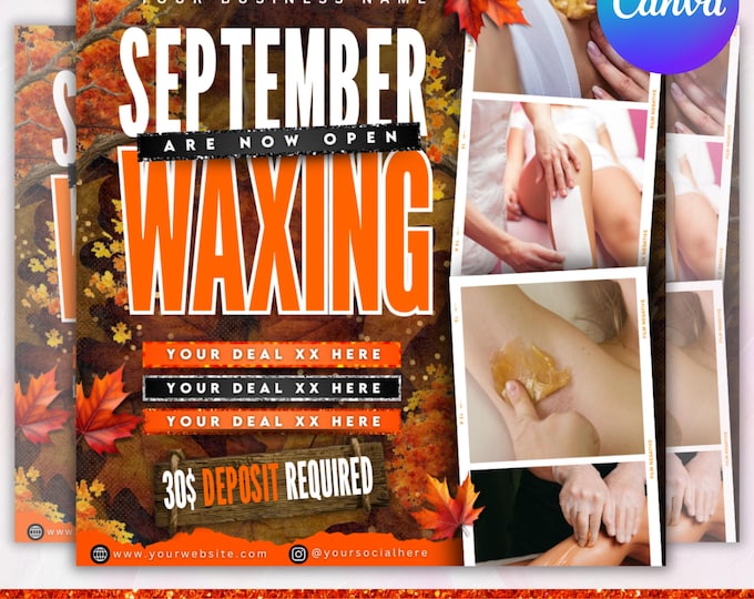 September Waxing Flyer, September Wax Specials Flyer, September Bookings Flyer, Esthetician Flyer, Facials Flyer, Canva Editable