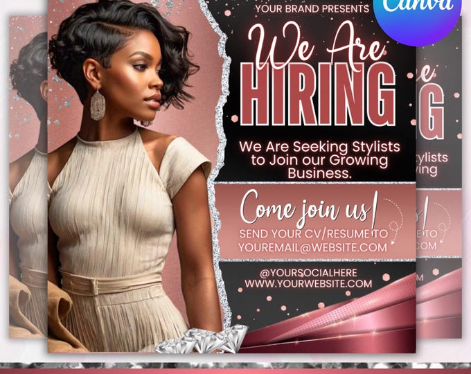 We Are Hiring Flyer, Join Our Team Flyer, Salon Team Members Wanted Flyer, Apply Now Flyer,  Social Media Template, Canva Editable