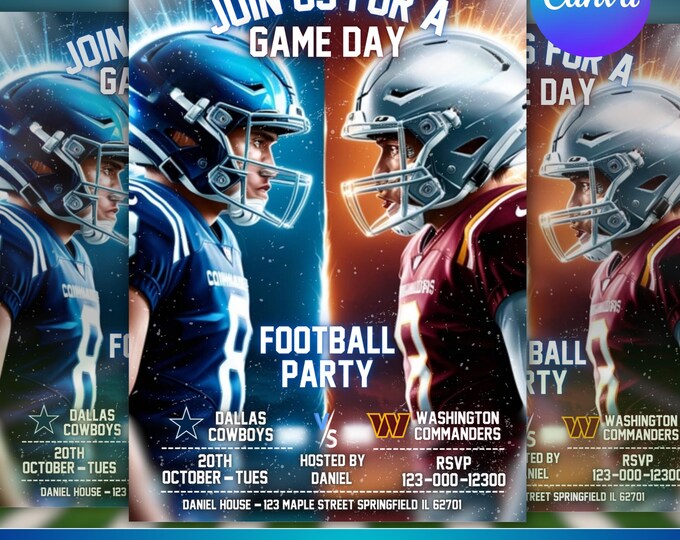 Football Watch Party Invitation, Big Game Party Invite,  Football Tailgate Party Invite,Printable Digital Template, Canva Editable
