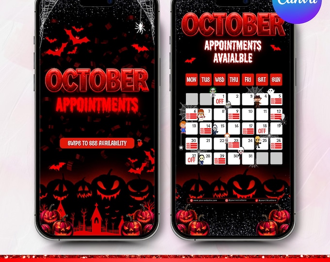 October Halloween Calendar Canva Template: Instagram Story Appointments (Digital Download)
