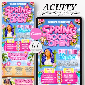Spring Acuity Scheduling Template Hair Stylist, Branding Kit, Spring Booking Site, Lash Tech Website, Booking Flyer, Canva Esthetician Nail
