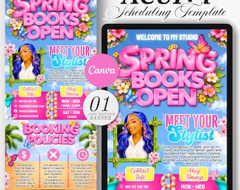 Spring Acuity-planningssjabloon kapper, brandingkit, lente-boekingssite, Lash Tech-website, boekingsflyer, Canva Esthetician Nail