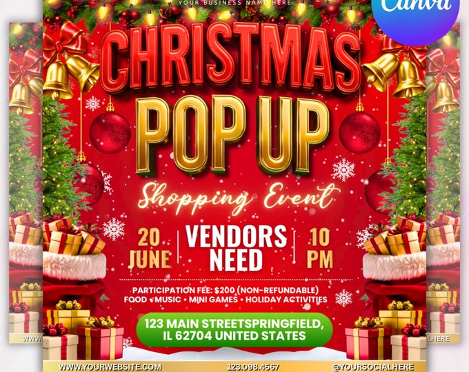 Christmas Pop Up Flyer,Christmas Sip And Shop Flyer,DIY Flyer Canva Template, Sip And Shop Flyer, Christmas Sale Flyer ,Pop Up Shop Flyer