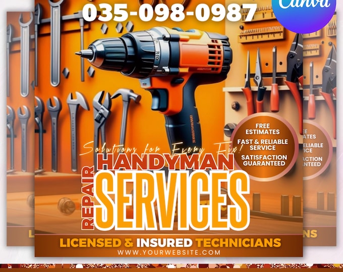 Handyman Services Flyer, Carpentry Services Flyer, Home Renovation Services Template, Business Marketing Flyer, IG flyer, Canva Editable
