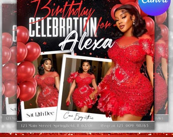 Birthday Party Flyer, Birthday Bash Flyer, Birthday Girl, Party Flyer, Celebration Flyer, Birthday Event, Birthday Invite, Canva Editable