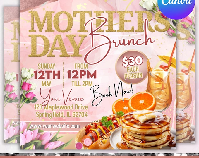 Mother's Day Brunch Flyer, Brunch Invitation, DIY Mother's Day Event Flyer, Mother's Day Invitation, Mother's Day Party Event,Canva Editable