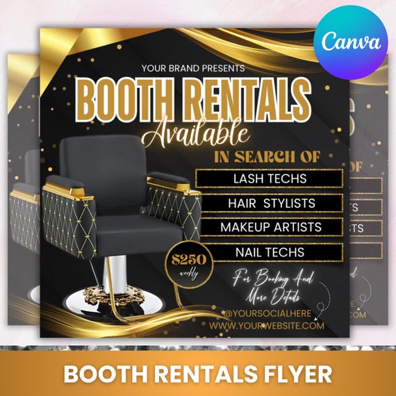 Salon Booth Rental Flyer: Lash, Hair, Makeup, Nails (canva