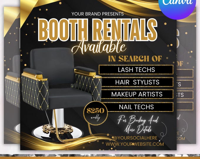Booth Rental Flyer, Store Rental Flyer, DIY Flyer Template Design, Social Media Flyer, Available for Rent Salon Flyer, Canva Editable