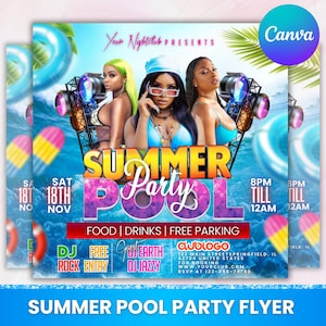Summer Party Flyer, Pool Party Invite Flyer, Summer Break Party Flyer, Summer Event Flyer, DIY Flyer Template Design, Canva Editable